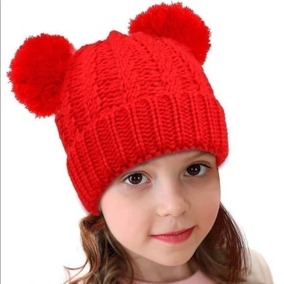 Red Pom Ball Winter Toddler Hat - Picture 1 of 4